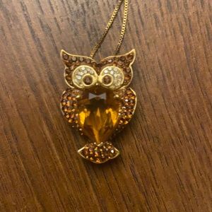 Never Worn Sterling Silver Crystal Owl Necklce
